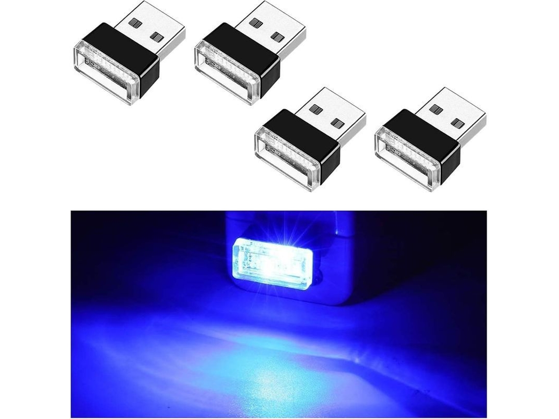 Luz De Ambiente Usb Para Carro, 4 Peças Mini Led, Plug And Play, Luz Vermelha, Decorativa E Prática Azul