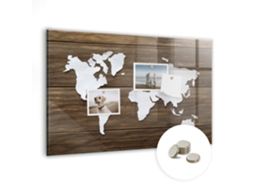 Quadro De Vidro Magnético Mapa Mundo Em Tábuas De Madeira Para O Escritório Espelharte (60x40 Cm)