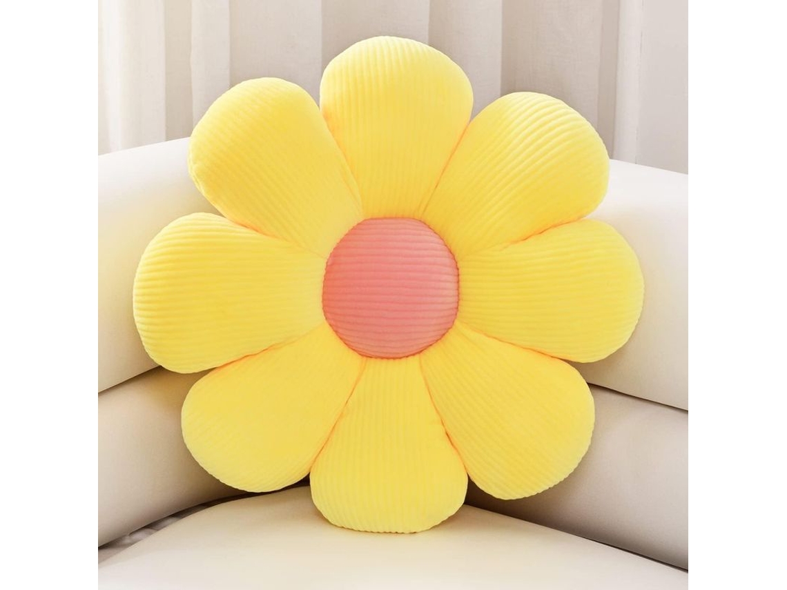 Almohada Flor Linjou, Almohada De Tiro Forma Flor Cojín De Colchón Flor Amarillo 40cm