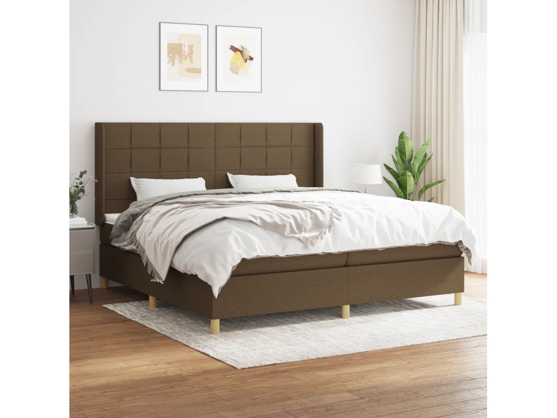Vidaxl Cama Com Molas/colchão 200x200 Cm Tecido Castanho-escuro