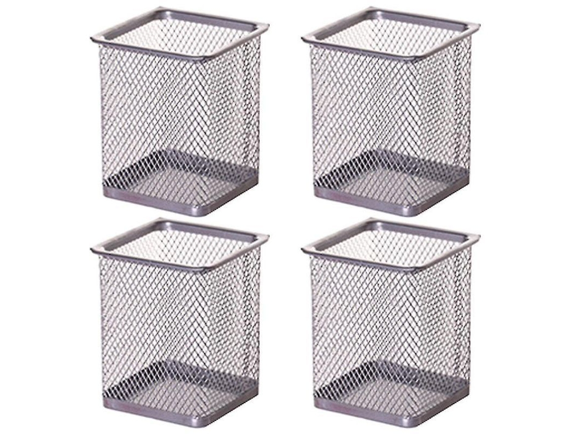 2026 porta Lápices de Metal Malla Aluminio Militar, 4 Piezas, Organizador de Escritorio Elegante, 9*10cm, Plata