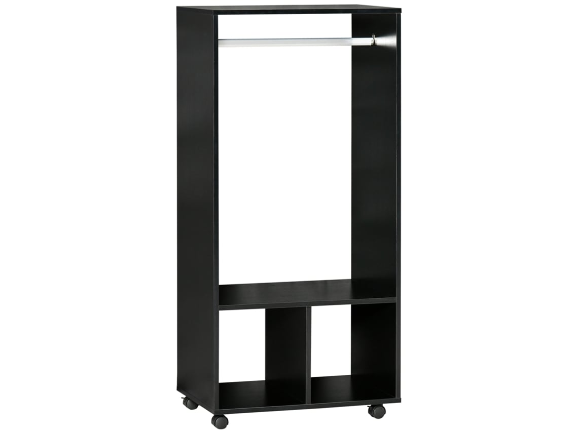 Roupeiro Melamina de Madeira e Liga de Alumínio Cor Preto 60x40x128cm Homcom