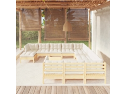 Vidaxl 13 Pcs Conjunto Lounge Jardim C/ Almofadões Cor Creme Pinho