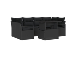 Conjunto 7 De Sofá De Jardim Vidaxl Com Almofadas Rattan Polímero Preto  Preto Vime