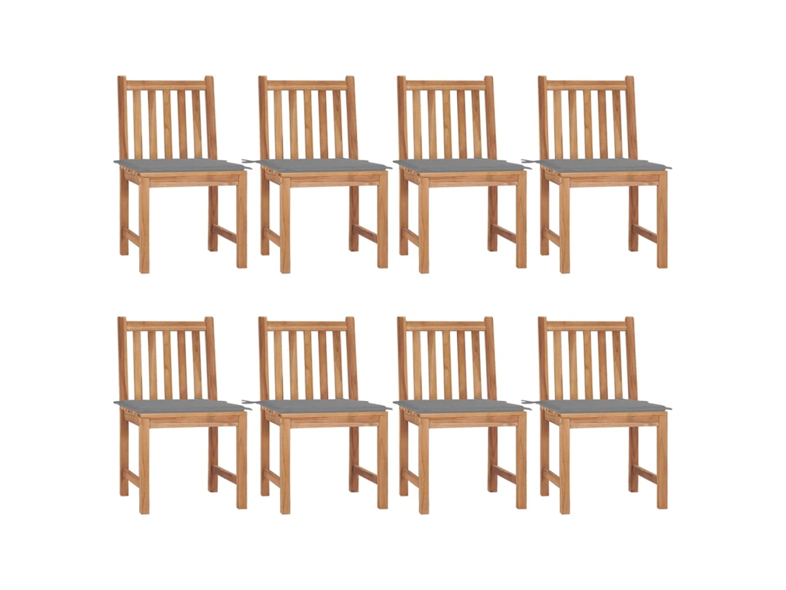 Vidaxl Cadeiras De Jardim 8 Pcs C/ Almofadões Madeira De Teca Maciça