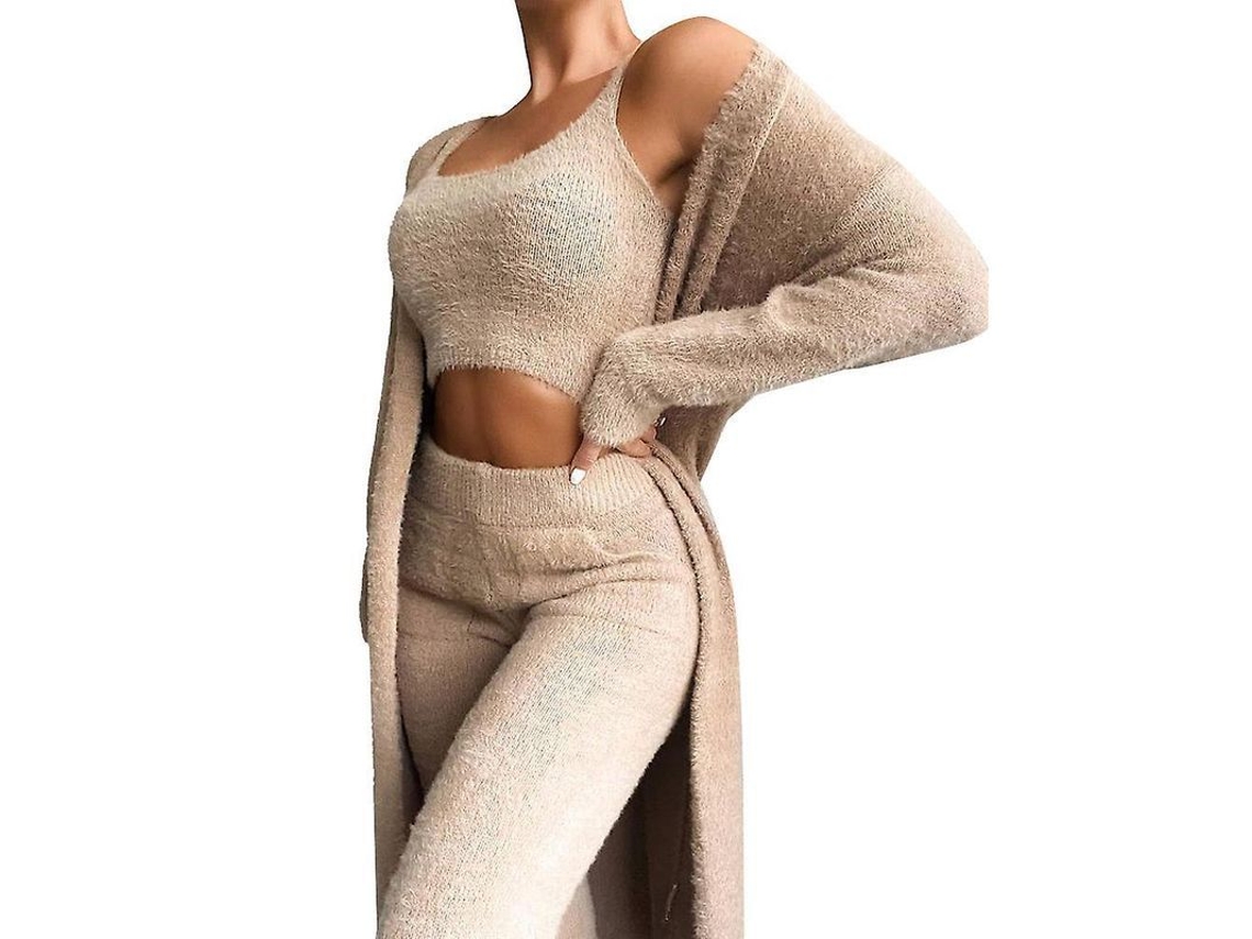 2026 conjunto de Pijama Teddy Mujer 3 Piezas Suave Ropa de Descanso Polyester Lwd M Camello
