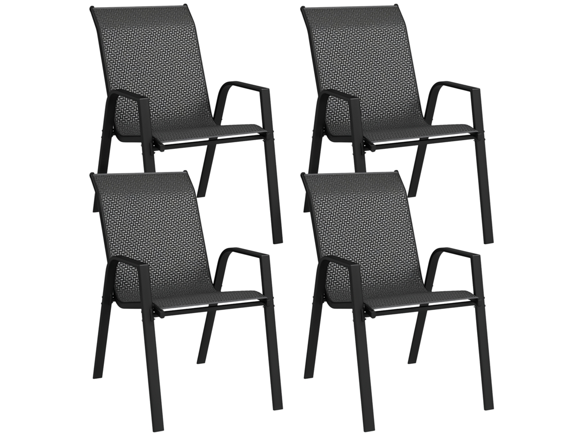 Kit 4 Cadeiras Jardim Empilháveis com Braços Revestimento Vime Imitação Junco QINGYU TECH