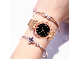 Relógio de Pulso Feminino Quartzo com Números Romanos e Design Elegante (ouro Rosa)