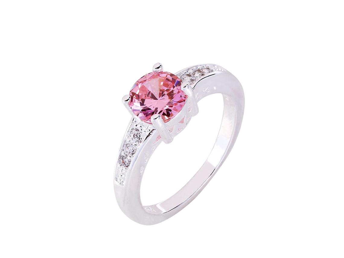 Anel De Cobre Feminino Decoração Com Zircão Rosa