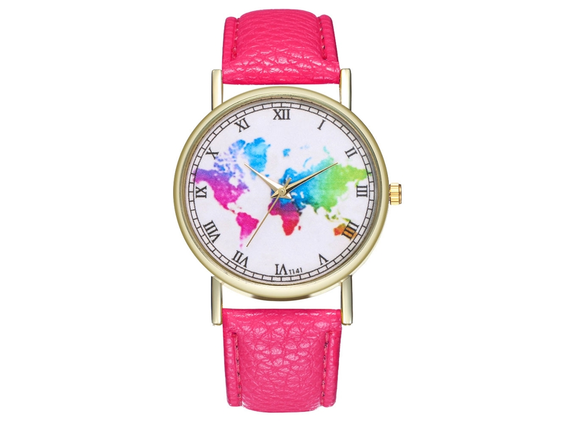 Relógio de casal de quartzo com pulseira de PU para homens e estudantes (vermelho e rosa)