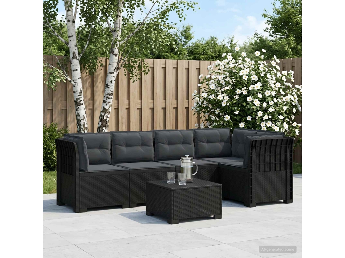 Vidaxl Sofá De Jardim De 5 Pessoas Com Almofadas Visual De Rattan Pp