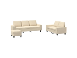 3 Pcs Conjunto de Sofás Tecido Cor Creme MAISON EXCLUSIVE