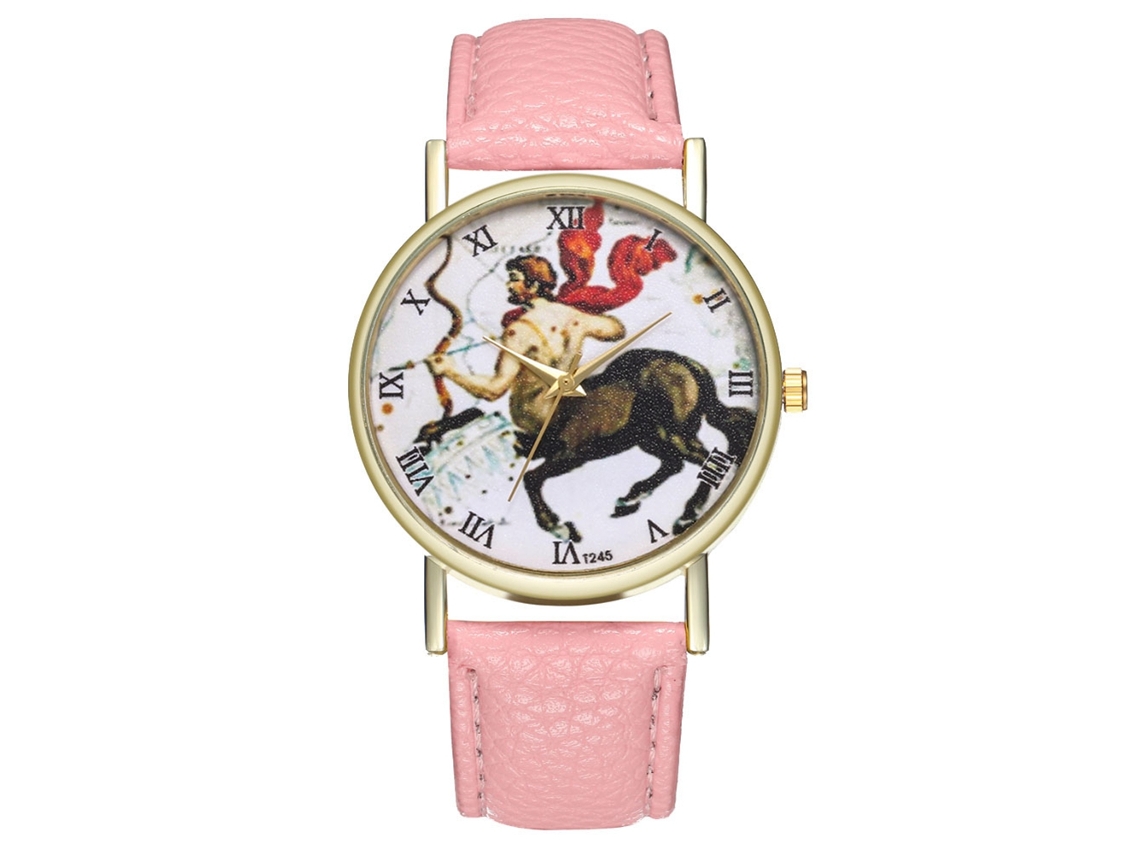 Relógio de Quartzo com Pulseira de Couro Estilo Simples Universal Centaurus Padrão Rosa para Estudante