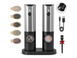 Conjunto De Moedor Elétrico De Sal E Pimenta Recarregável Via Usb Com Base De Carregamento Dupla E Moedor Automático. PENGDSJE