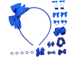Conjunto De 20 Peças De Acessórios De Cabelo Para Meninas, Incluindo Laços Azuis, Presilhas E Tiaras Elásticas.