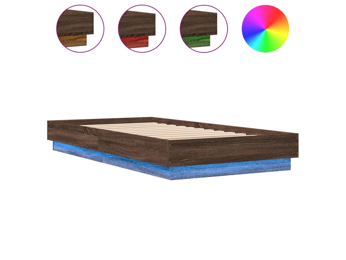 Estrutura de Cama com Luzes Led Carvalho Castanho 75x190 cm MAISON EXCLUSIVE