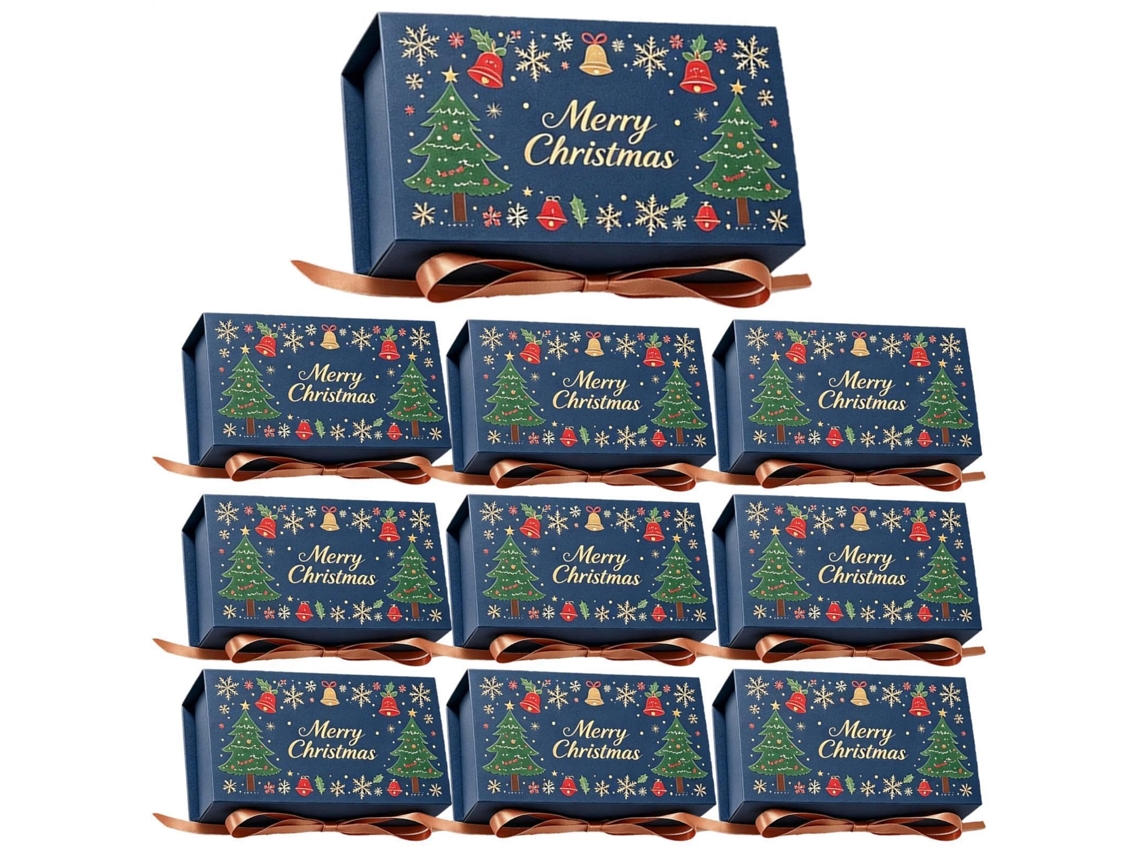 10 Caixas Presente Natal Com Fita E Tampa.