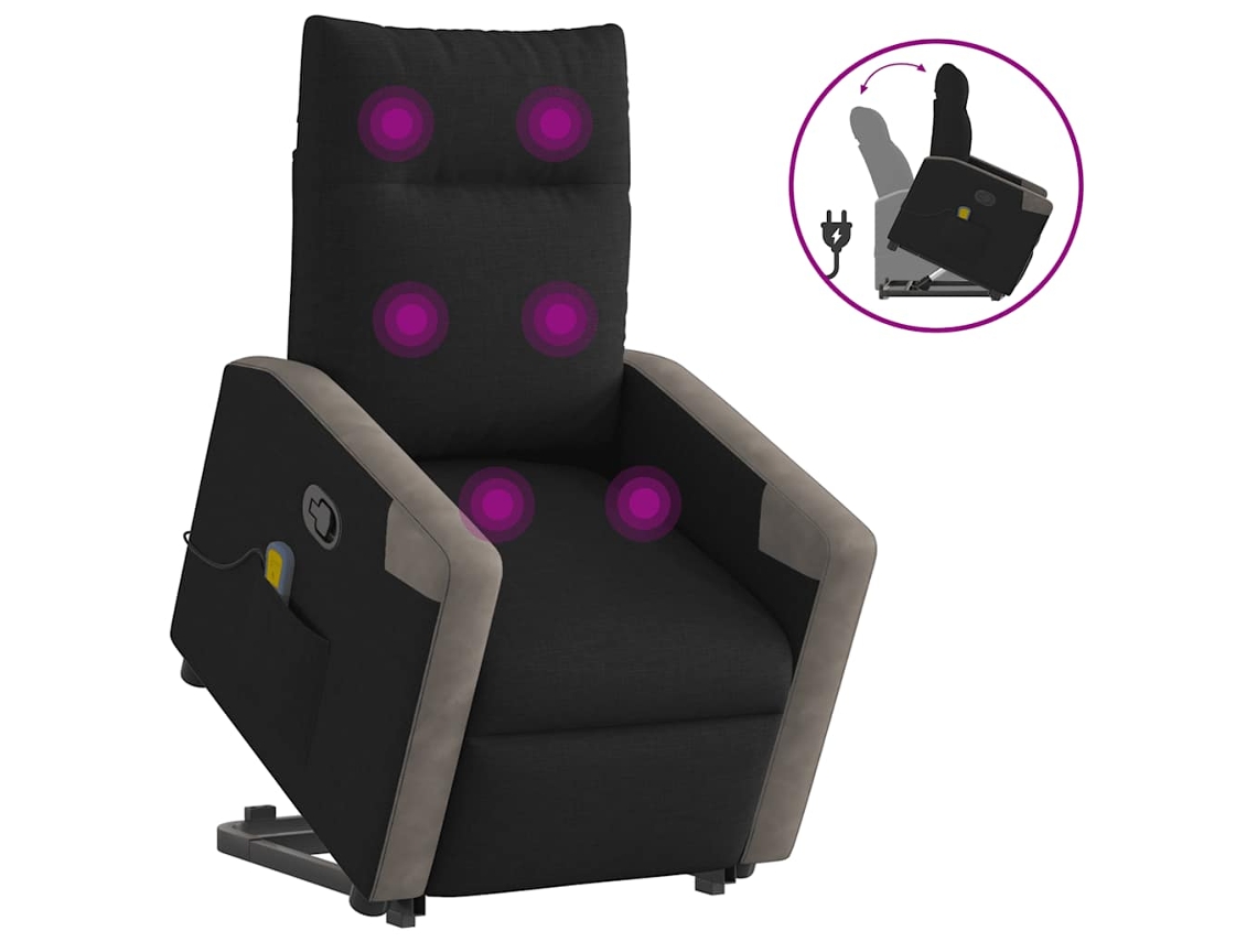 Vidaxl Poltrona De Massagens Reclinável Elevatória Tecido Preto