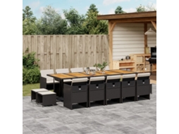 15 Pcs Conjunto De Jantar P/jardim Com Almofadões Vime Pe Preto Dkd Home Decor