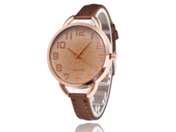 Relógio de Pulso Feminino Estilo Coreano Simples de Quartzo com Pulseira de Couro Marrom