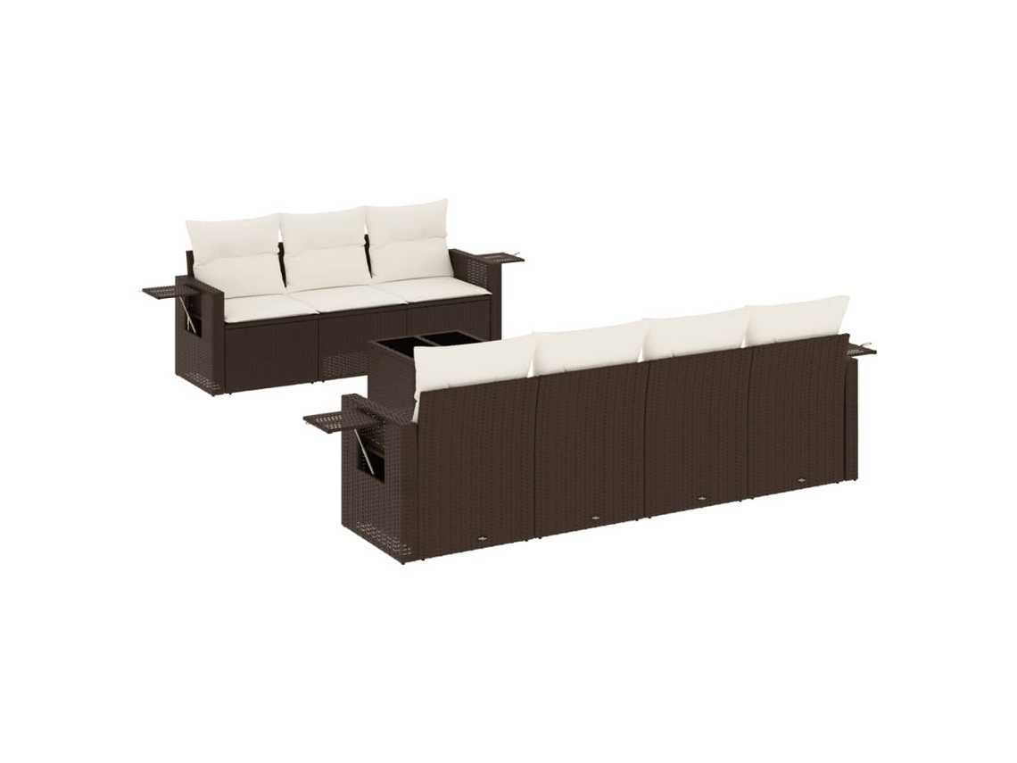Conjunto de 8 Sofás de Jardim com Almofadões Vime Pe Castanho MAISON EXCLUSIVE (8 pcs)