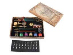 Conjunto de Pluma de Pena Europea Estilo Británico Retro Laca Sello Pluma de Inmersión En Agua Con Tinta Verde Oscuro