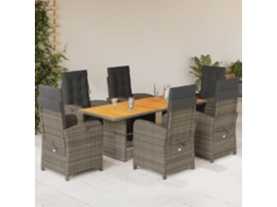 Conjunto 7 Peças Jantar P/ Jardim C/ Almofadões Vime Pe Cinza Dkd Home Decor