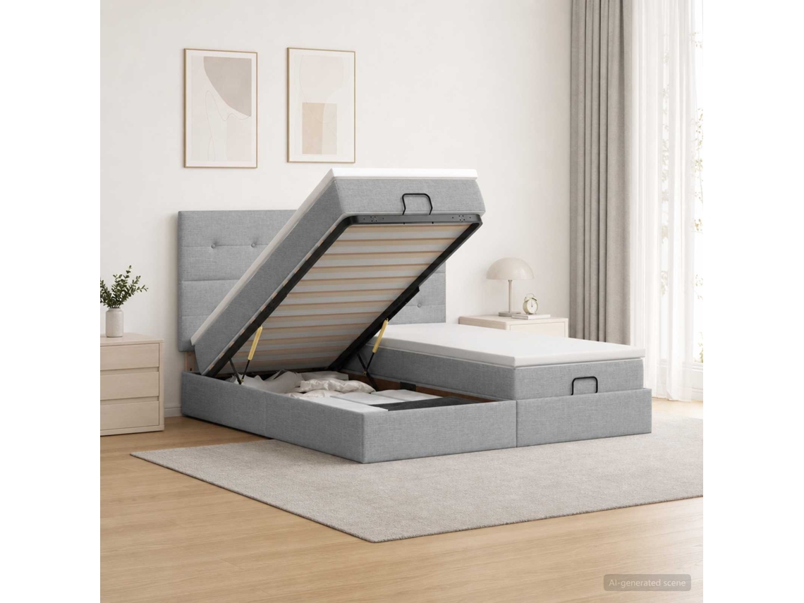Vidaxl Cama Ottoman Com Colchão E Led Cinzento-claro 180 X 200 Cm