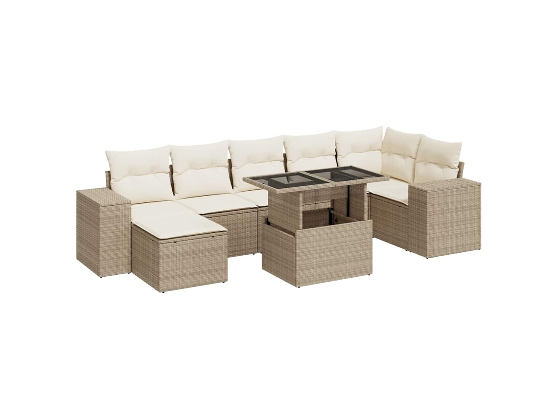Conjunto de 8 Sofás para Jardim com Almofadões Vime Pe Bege MAISON EXCLUSIVE (8 pcs)