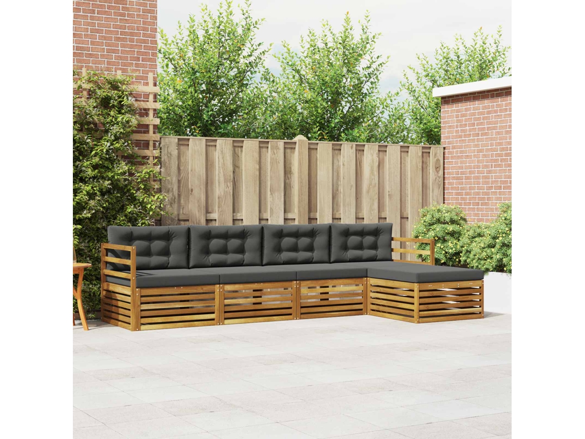 Vidaxl Conjunto De Sofás Para Exterior 5 Unid. Natural E Antracite