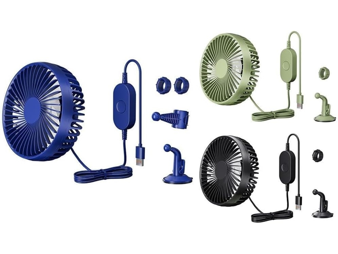 Ventilador Para Carro, Recarregável Via Usb 12v-24v, 3 Velocidades