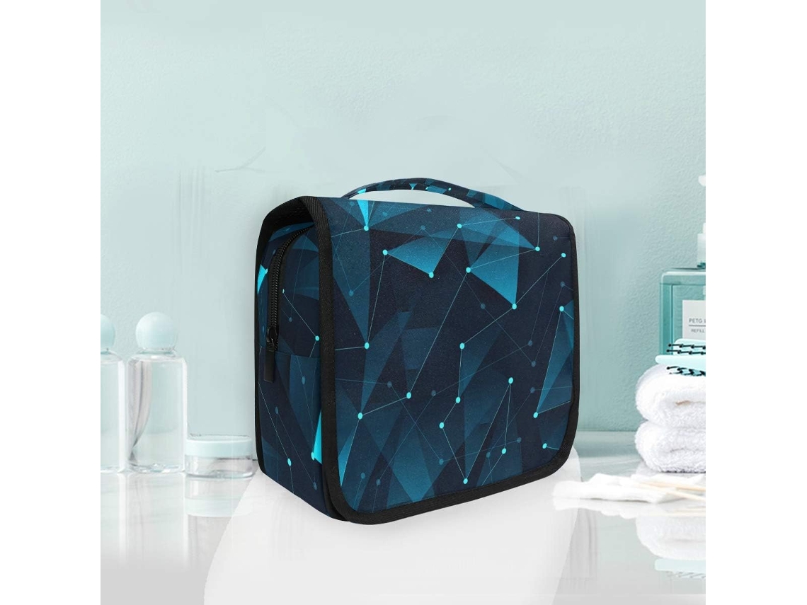 Nécessaire Artística Azul Gelo Bolsa de Cosméticos Dobrável com Alça Tecido Zíper Leve Dobrável Viagens Casa