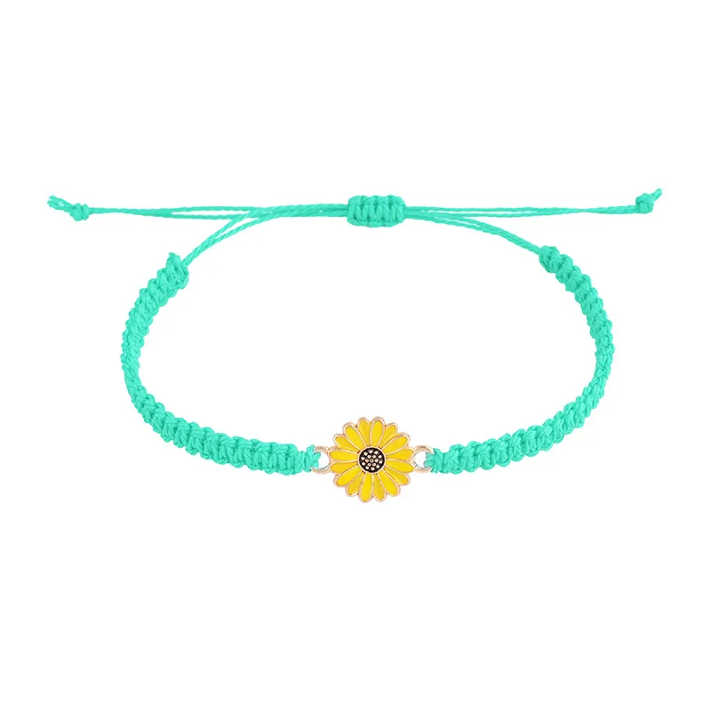 Pulseira da Sorte Moderna com Girassóis e Margaridas , Feita À Mão com Fio Encerado. MDUG (verde Menta)
