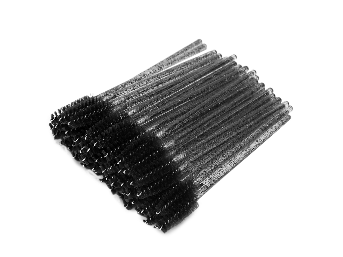50pcs Pincéis De Maquiagem De Nylon Para Máscara De Cílios, Sobrancelhas, Descártáveis, Portáteis, Preto