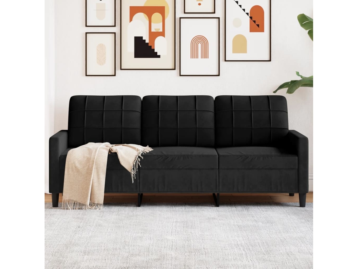 Vidaxl Sofá De 3 Lugares 180 Cm Veludo Preto