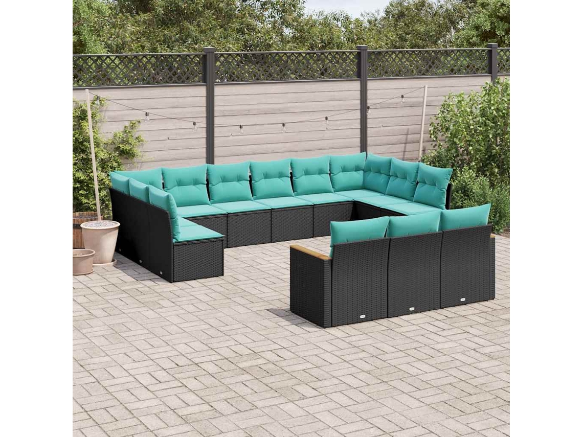 Vidaxl Conjunto De Sofá De Jardim Com 13 Peças E Almofadas Em Rattan Sintético Preto