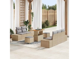 Vidaxl Conjunto De Sofá De Jardim 8 Unid. 7-número De Lugares Bege