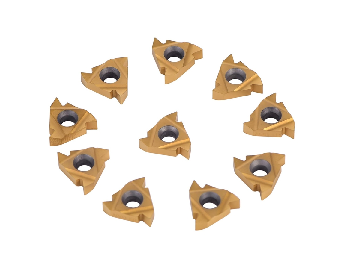 Conjunto De 10 Insertos Dourados Para Fresa Metal Duro Cnc Aço