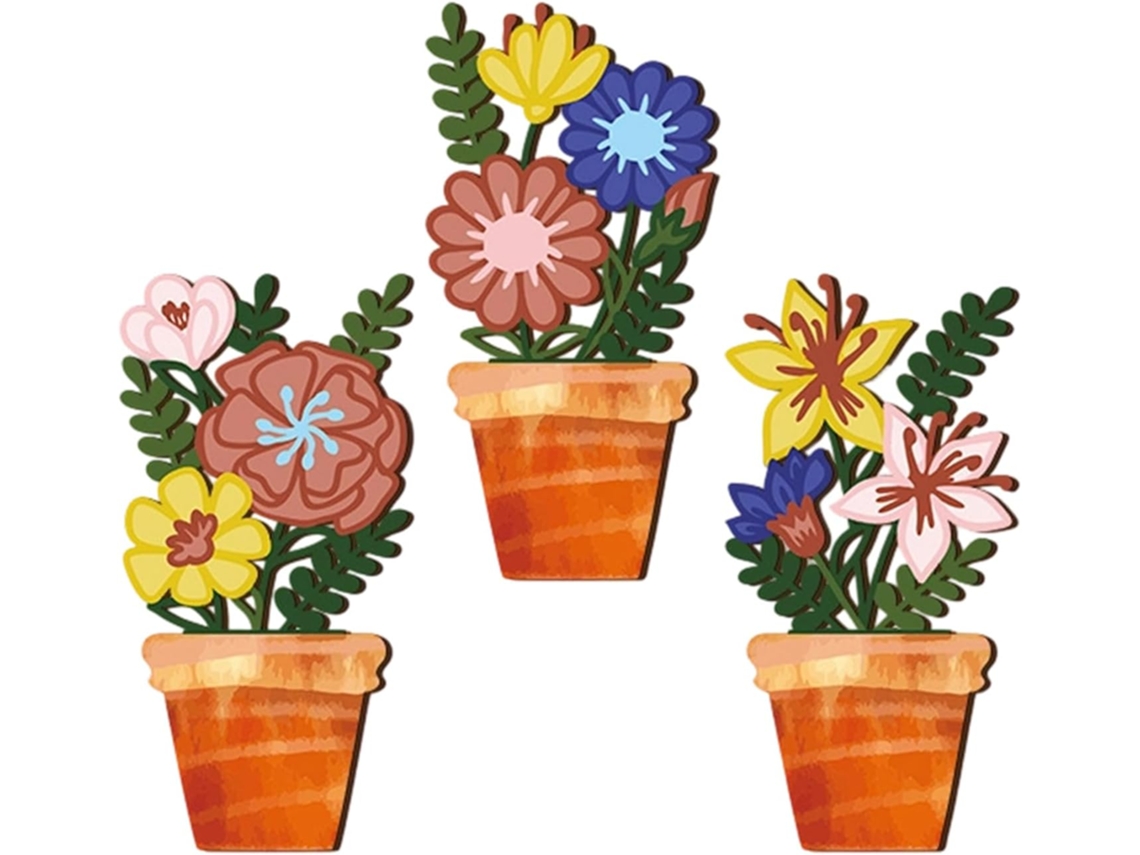 Arte De Parede Com Flores De Madeira, Ornamento Para Pendurar Em Ambientes Internos, Decoração De Vaso Escultural Com