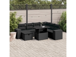8 Pcs Conjunto Sofás De Jardim Com Almofadões Vime Pe Preto Dkd Home Decor