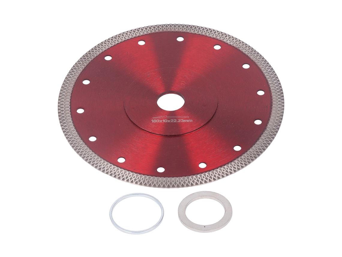 Lâmina de serra super fina em aço liga manganês com diamante vermelho 65 para granito e porcelana, 7,1 polegadas.