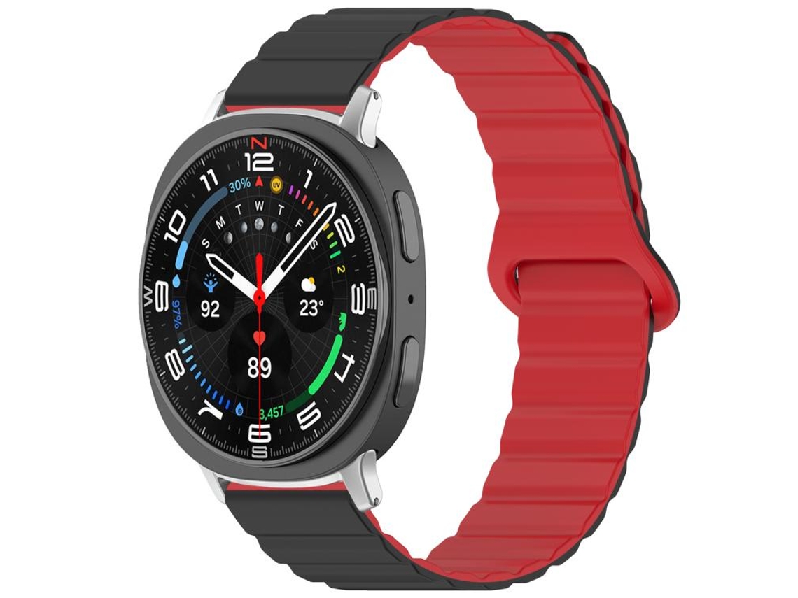 Bracelete Para Samsung Galaxy Watch 8 / 8 Classic - Silicone Brilhante Magnético Loop - Preto E Vermelho