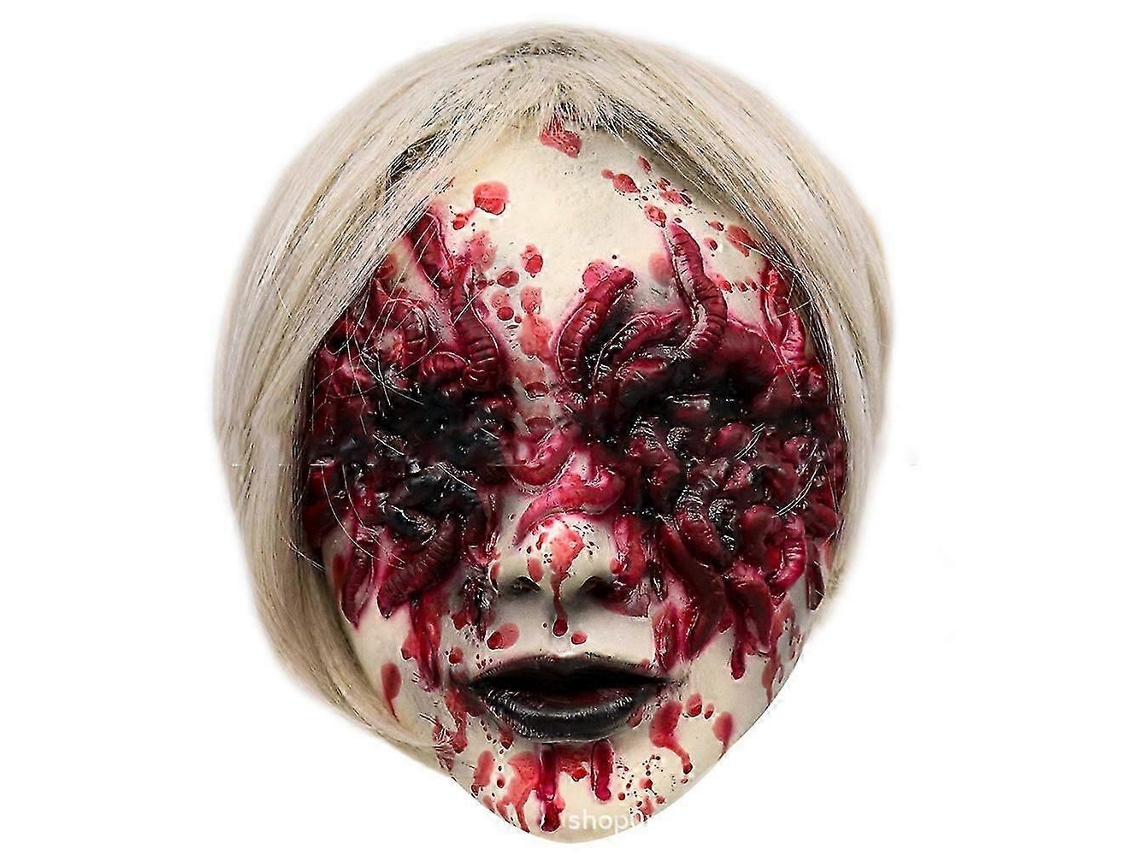 Máscara De Látex Fantasma Sangrento Assustador De Halloween Com Peruca Branca E Enfeite De Cabeça Para Festa Olysi Shop