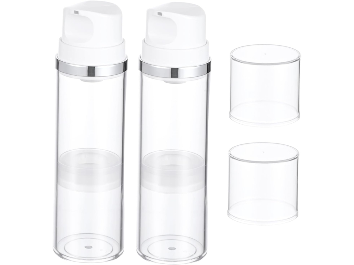Frascos de 150ml com bomba airless em ABS transparente, pacote com 2 frascos vazios.