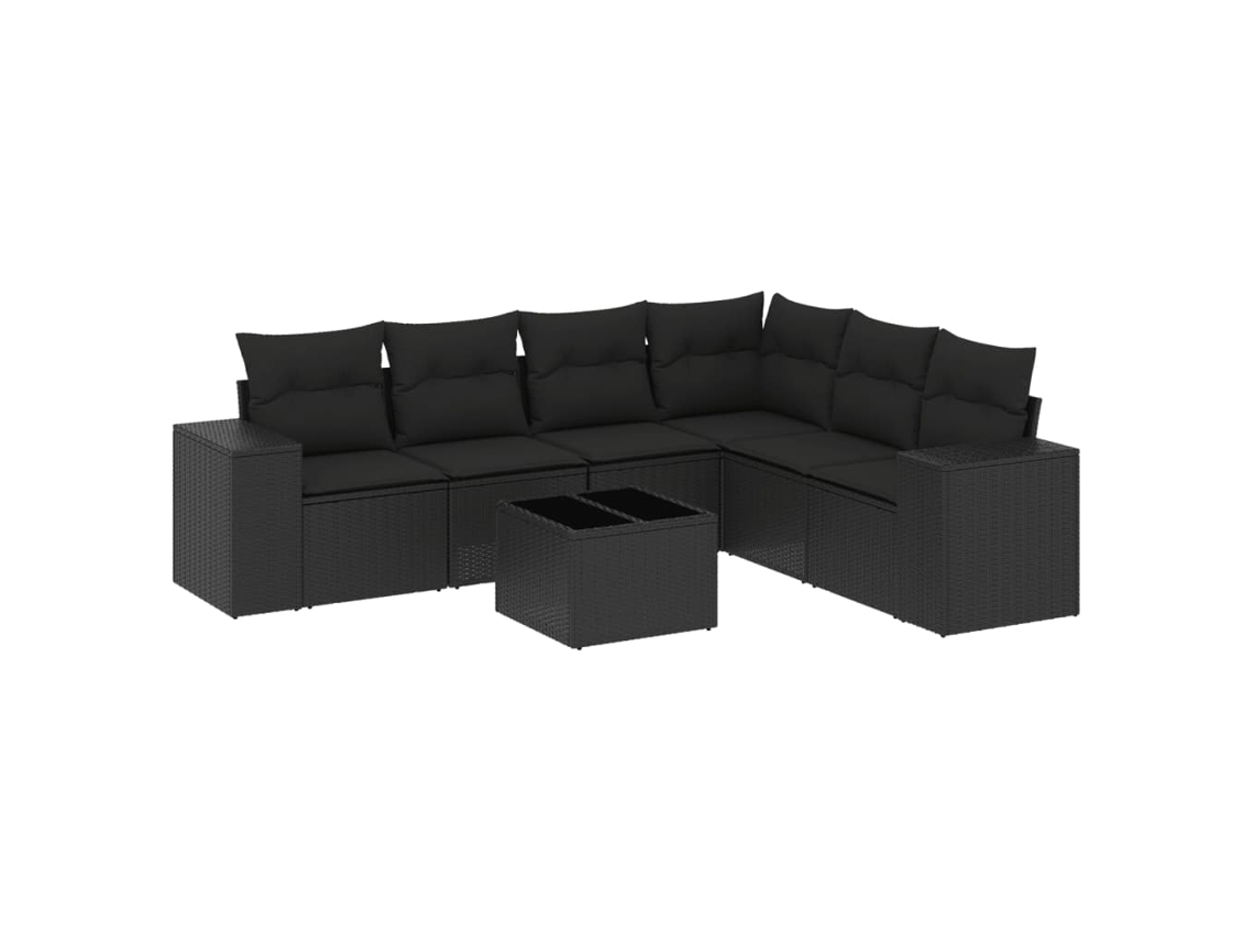 Conjunto de 7 Sofás para Jardim com Almofadões Vime Pe Preto MAISON EXCLUSIVE (7 pcs)