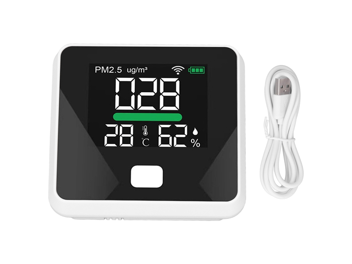 Monitor de Qualidade do Ar Wifi Lcd com Sensor Pm2.5, Temperatura e Umidade 1000mah Usb