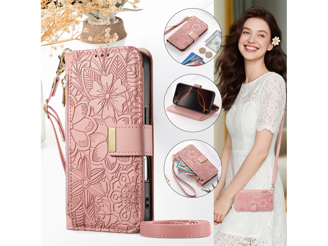 Capa Para Samsung Galaxy S26 Plus Em Pu Dobrável Com Design Flip, Inclui Cordão Longo. Rosa Czhhmart