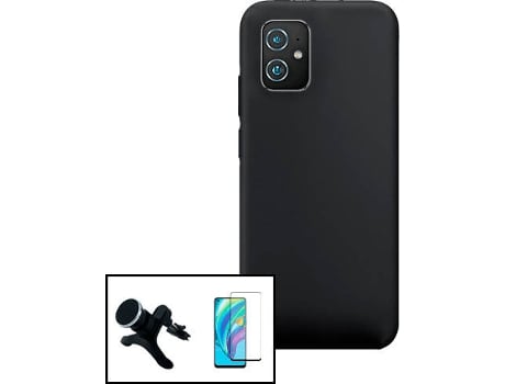 Capa + Película Vidro Temperado + Suporte Asus Zenfone 8 PHONECARE Silicone Líquido Preto