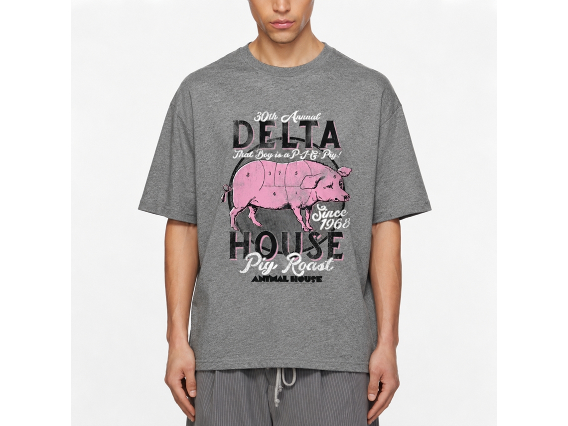 Rockinstone Animal House Movie Pig Roast Heather Graphite Adult T-shirt Size:xxxl