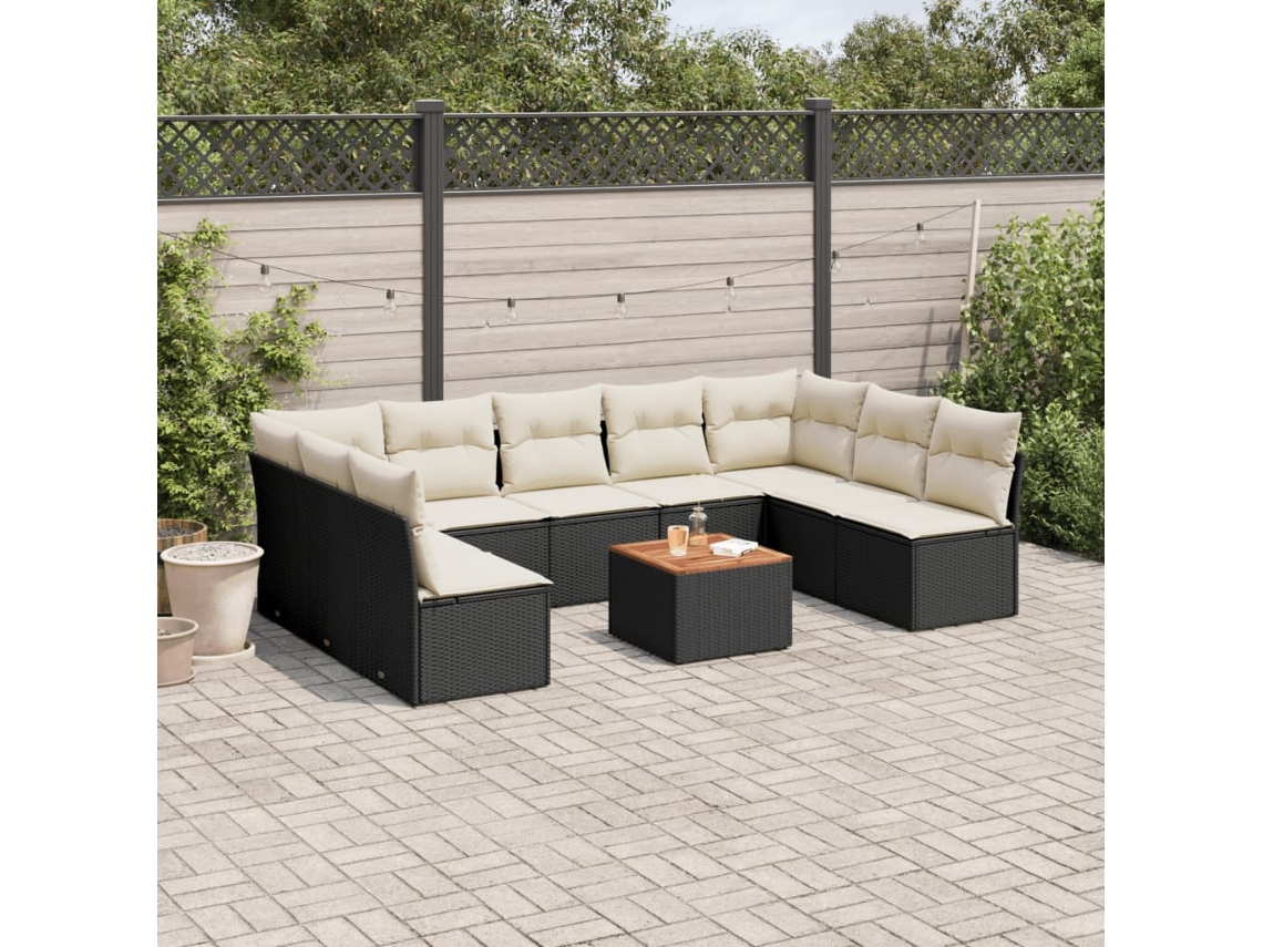 Vidaxl 10 Pcs Conjunto Sofás De Jardim C/ Almofadões Vime Pe Preto